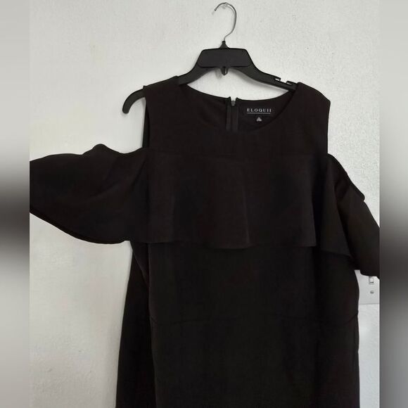 Eloquii Cold Shoulder Ruffle Sheath Dress In Black Plus Size 22 - Picture 7 of 11